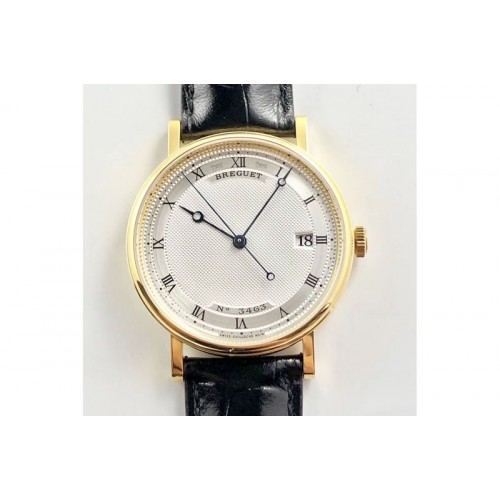 Breguet Classique Auto 5177 YG 3463 FK V3 1:1 Best Edition White Dial Numeral Markers On Black Leather A777Q