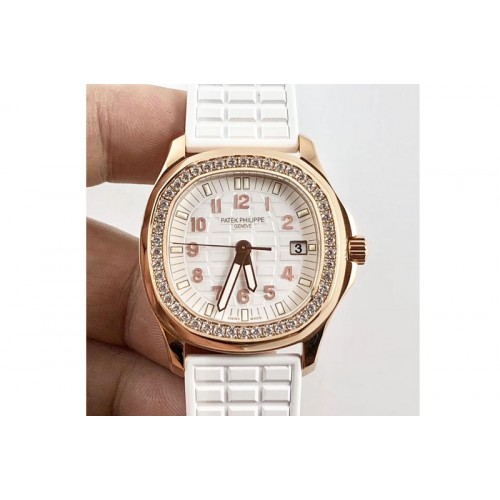 Patek Philippe Aquanaut 5067A PPF 1:1 Best Edition RG White Textured Dial on White Rubber Strap PP Cal.E23-250