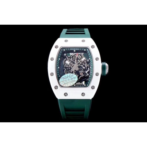 Richard Mille RM055 Real White Ceramic KVF Best Edition Skeleton Dial Green Inner and Crown on Green Rubber Strap MIYOTA8215 Richard Mille RM055 Real White Ceramic KVF Best Edition Skeleton Dial Green Inner and Crown on Green Rubber Strap MIYOTA8215