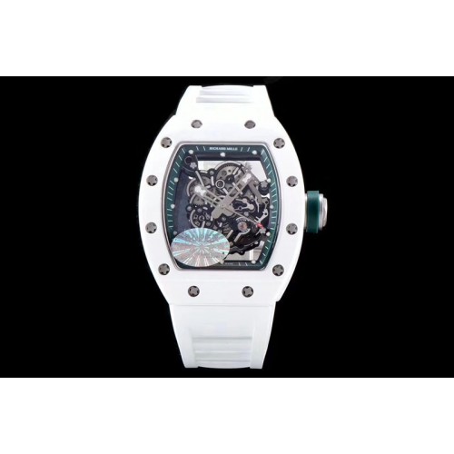 Richard Mille RM055 Real White Ceramic KVF Best Edition Skeleton Dial Green Inner and Crown on White Rubber Strap MIYOTA8215 Richard Mille RM055 Real White Ceramic KVF Best Edition Skeleton Dial Green Inner and Crown on White Rubber Strap MIYOTA8215