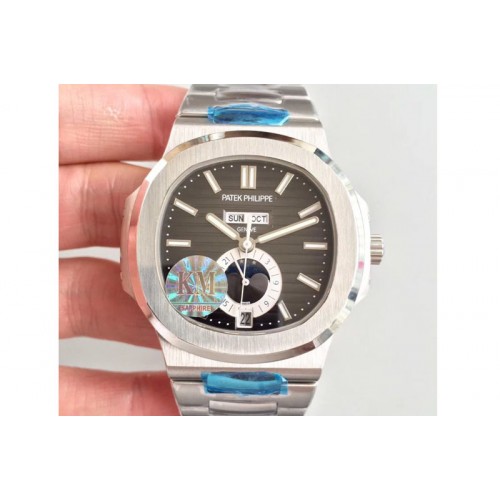 Patek Philippe Nautilus 5726 Complicated SS KMF Best Edition Brown Textured Dial on SS Bracelet A324 V2