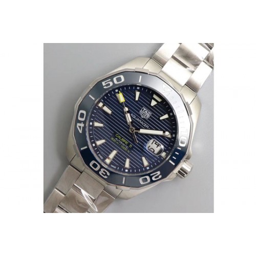Tag Heuer Aquaracer Calibre 5 SS 43mm KOR 1:1 Best Edition Blue Ceramic Bezel Blue Dial on SS Bracelet SW200