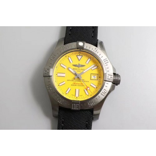 Breitling Avenger II Seawolf Titanium GF 1:1 Best Edition Yellow Dial Stick Markers on Black Nylon Strap A2824