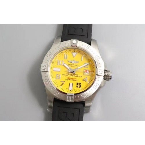 Breitling Avenger II Seawolf Titanium GF 1:1 Best Edition Yellow Dial Numeral Markers on Black Rubber Strap A2824