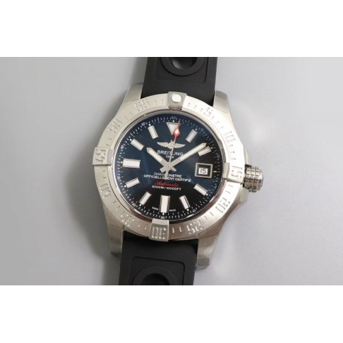 Breitling Avenger II Seawolf SS GF 1:1 Best Edition Black Dial Numeral Markers on Black Rubber Strap A2824