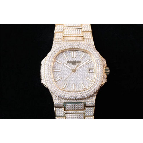Patek Philippe Nautilus 5719/1G Yellow Gold Full Diamond PF 1:1 Best Edition on Full Diamond Bracelet A324 Clone