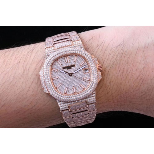Patek Philippe Nautilus 5719/1R RG Full Diamond PF 1:1 Best Edition on Full Diamond Bracelet A324 Clone