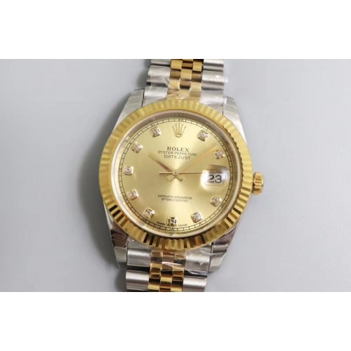 Rolex DateJust 41 126333 904L Yellow Gold DJ Best Edition YG Dial Diamonds Markers on SS/YG Jubilee Bracelet A2824