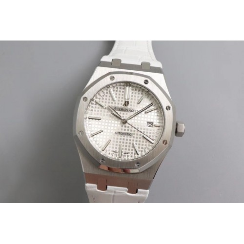 Audemars Piguet Royal Oak 41mm 15400 SS OMF 1:1 Best Edition White Textured Dial on White Leather Strap A3120