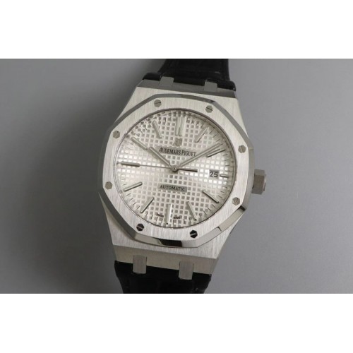 Audemars Piguet Royal Oak 41mm 15400 SS OMF 1:1 Best Edition White Textured Dial on Black Leather Strap A3120