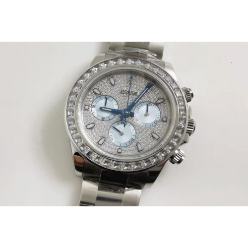 Rolex Daytona 116576TBR Full Paved Diamonds SS SGP Best Edition Diamonds Dial on SS Bracelet A7750