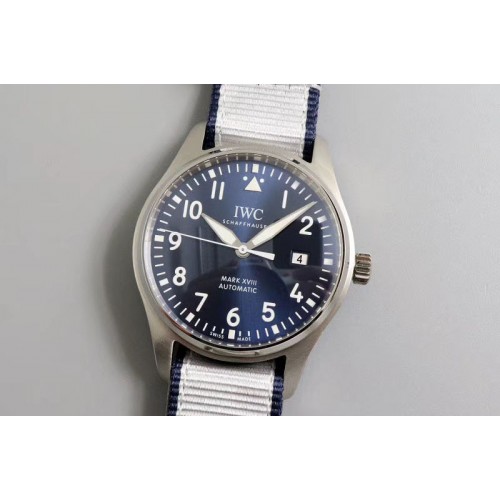 IWC Mark XVIII IW327010 SS M+F 1:1 Best Edition Blue Dial on White Nylon Strap A35111 (Free Leather)