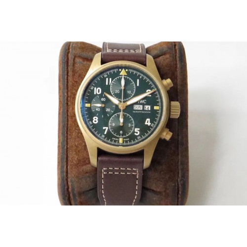 IWC Pilot Chrono Spitfire IW387902 Bronze AIF Best Edition Green Dial on Brown Leather Strap A7750 IWC Pilot Chrono Spitfire IW387902 Bronze AIF Best Edition Green Dial on Brown Leather Strap A7750