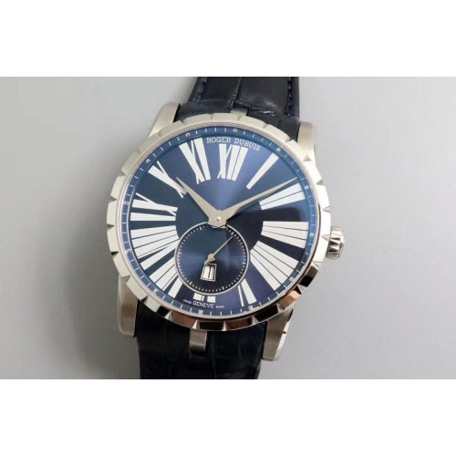 Roger Dubuis Excalibur 42mm Dbex0535 SS PF 1:1 Best Edition Blue Dial on Blue Leather Strap A830