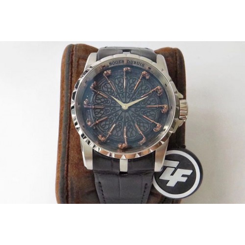 Roger Dubuis Excalibur Knights of the Round Table II SS ZF Best Edition Black Dial on Black Leather Strap MIYOTA 9015