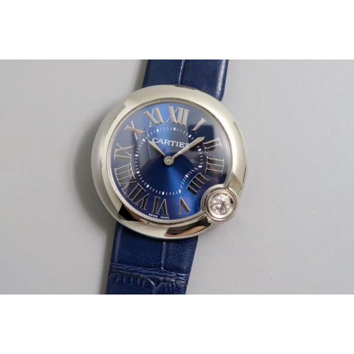 Ballon Bleu de Cartier 30mm 1:1 Best Edtion SS/LE Blue Dial Blue Leather strap Swiss Quartz