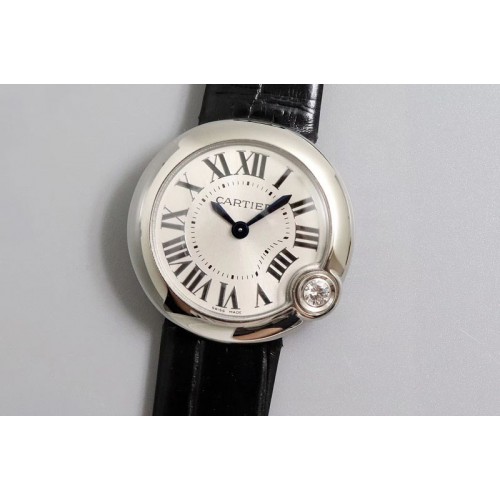 Ballon Bleu de Cartier 30mm 1:1 Best Edtion SS/LE White Dial Black Leather strap Swiss Quartz