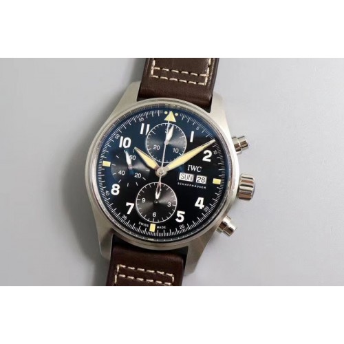 IWC Pilot Chrono Spitfire IW387902 ZF 1:1 Best Edition Brown Dial on Brown Leather Strap A7750 IWC Pilot Chrono Spitfire IW387902 ZF 1:1 Best Edition Brown Dial on Brown Leather Strap A7750