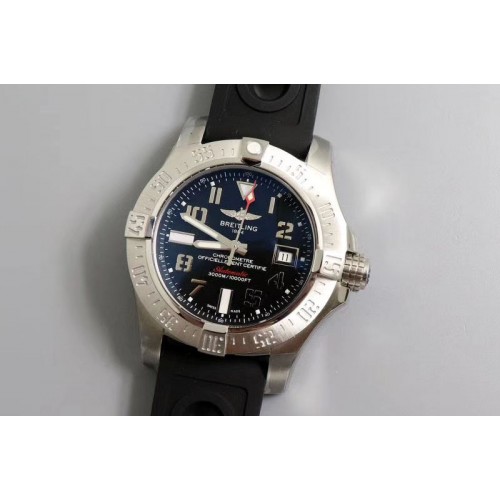 Breitling Avenger II Seawolf SS GF 1:1 Best Edition Black Dial on Black Rubber Strap A2824 V2