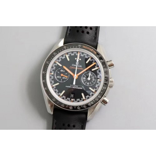 Omega Racing Master Chronometer OMF 1:1 Best Edition Black Dial Orange Hand on Black Leather Strap A9300