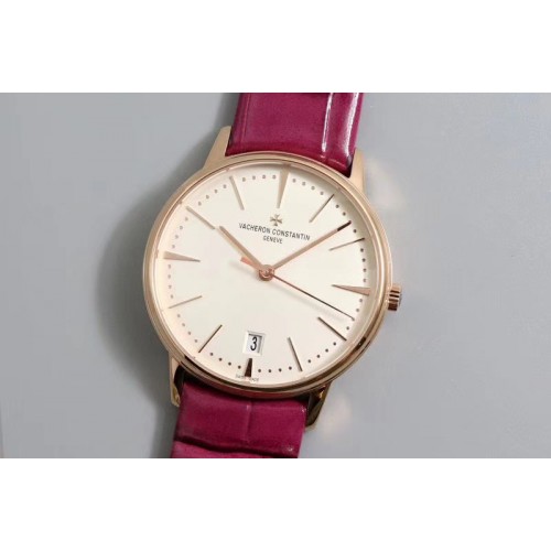 Vacheron Constantin Patrimony 84100U Ladies MKS Best Edtion RG/LE White Dial Rose Leather Strap Cal.2450