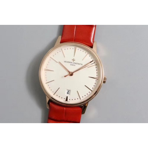 Vacheron Constantin Patrimony 84100U Ladies MKS Best Edtion RG/LE White Dial Red Leather Strap Cal.2450