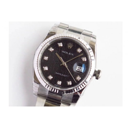Rolex Datejust 36mm 116234 V2 DJF Super 1:1 Best Edition Real Diamond Black Jubilee Dial On SS Jubilee Bracelet SA3135