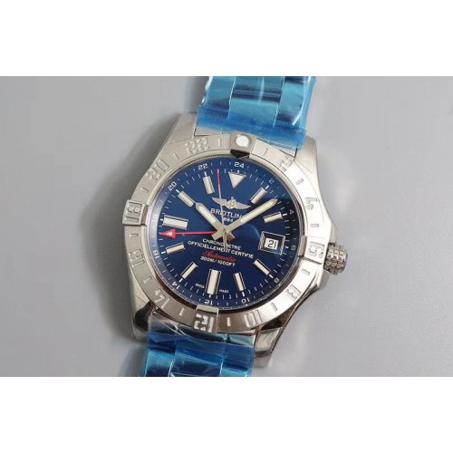 Breitling Avenger GMT SS GF 1:1 Best Edition Blue Dial Stick Markers on SS Bracelet A2836