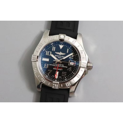 Breitling Avenger GMT SS GF 1:1 Best Edition Black Dial Numeral Markers on Black rubber Strap A2836