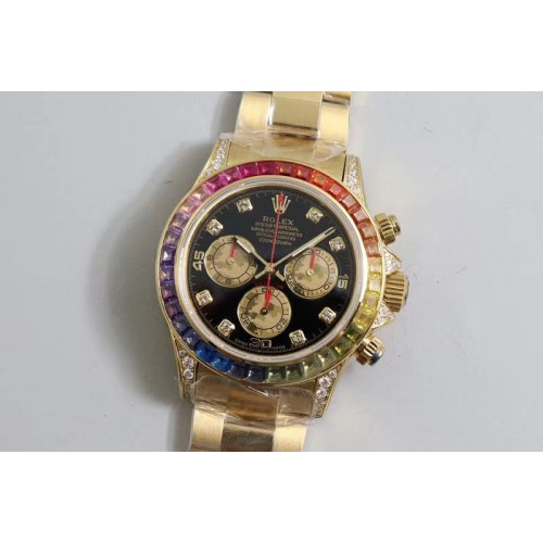 Rolex Daytona 116589 RBOW YG Rainbow Crystal JHF Best Edition Black Dial on YG Bracelet A4130 Rolex Daytona 116589 RBOW YG Rainbow Crystal JHF Best Edition Black Dial on YG Bracelet A4130