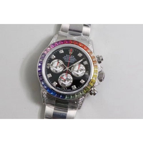 Rolex Daytona 116599 RBOW SS Rainbow Crystal JHF Best Edition Black Dial on SS Bracelet A4130 Rolex Daytona 116599 RBOW SS Rainbow Crystal JHF Best Edition Black Dial on SS Bracelet A4130