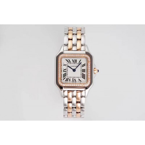 Cartier Panth�re Secrete Ladies 27mm SS/RG AF 1:1 Best Edition White Dial Diamond Bezel SS/RG Bracelet Swiss Quartz