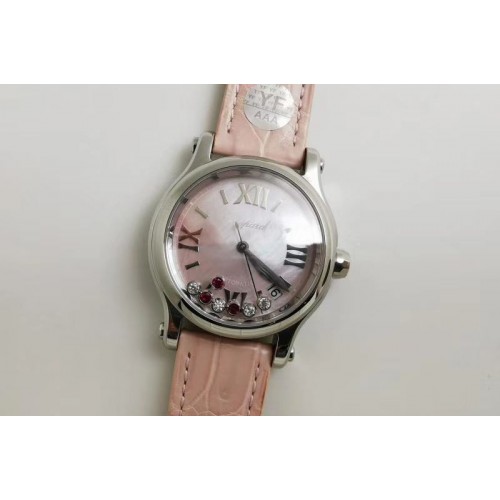Chopard Happy Love 278559 36MM YF Best Edtion SS Pink Dial On Pink Leather Strap Automatic Movement