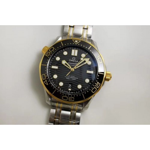 Omega Seamaster Diver 300M SS/YG VSF 1:1 Best Edition YG Bezel Black Dial on SS/YG Bracelet A8800