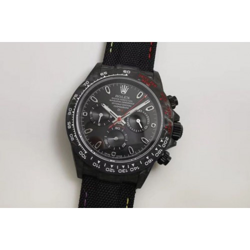 Rolex DiW NTPT Carbon Daytona Black Dial on Black Fabric Strap A7750 Watches Rolex DiW NTPT Carbon Daytona Black Dial on Black Fabric Strap A7750 Watches