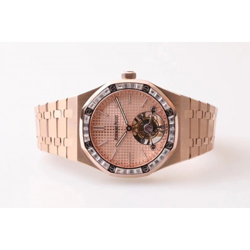 Audemars Piguet Royal Oak Tourbillon 26516PT R8F Best Edition RG Diamond Bezel Rose Gold Tapisserie Dial on RG Bracelet Cal.2924