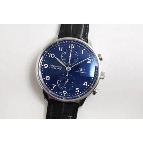 IWC Portugieser Chronograph Edition 150 Years  IW371602 ZF 1:1 Best Edition Black Dial on Black Leather Strap A7750 Slim Movemen