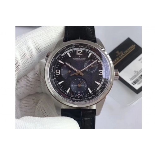 Jaeger-LeCoultre Polaris Geographic TWA Best Edtion SS Black Textured Dial on Black Leather Strap A936
