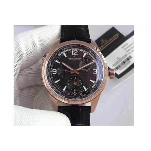 Jaeger-LeCoultre Polaris Geographic TWA Best Edtion RG Black Textured Dial on Black Leather Strap A936