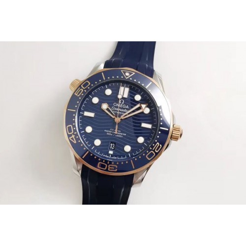 Omega 2018 Seamaster Diver 300M SS/RG VSF 1:1 Best Edition RG Bezel Blue Dial on Blue Rubber Strap A8800 Omega 2018 Seamaster Diver 300M SS/RG VSF 1:1 Best Edition RG Bezel Blue Dial on Blue Rubber Strap A8800
