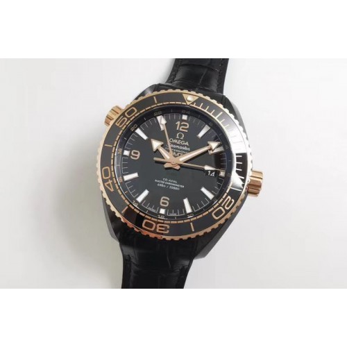 Omega Planet Ocean 45.5mm Deep Gold Black Real Ceramic VSF 1:1 Best Edition on Black Leather Strap A8906 Super Clone