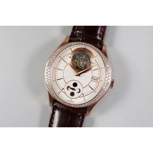 Piaget Black Tie Gouverneur Tourbillon Moonphase R8 Factory RG/LE Diamond Bezel White Dial Cal.642P