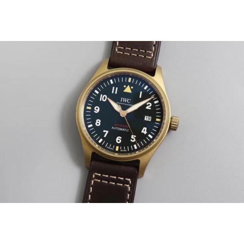 IWC Spitfire Automatic Bronze IW326802 MKS 1:1 Best Edition Black Dial on Brown Leather Strap M9015