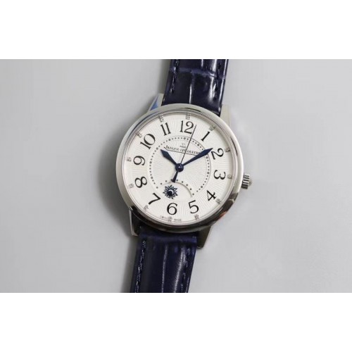 Jaeger-LeCoultre Rendez-Vous Night & Day SS Polished Bezel ZF 1:1 Best Edition White Textured Dial on Blue Leather Strap A898 Jaeger-LeCoultre Rendez-Vous Night & Day SS Polished Bezel ZF 1:1 Best Edition White Textured Dial on Blue Leather Strap A898