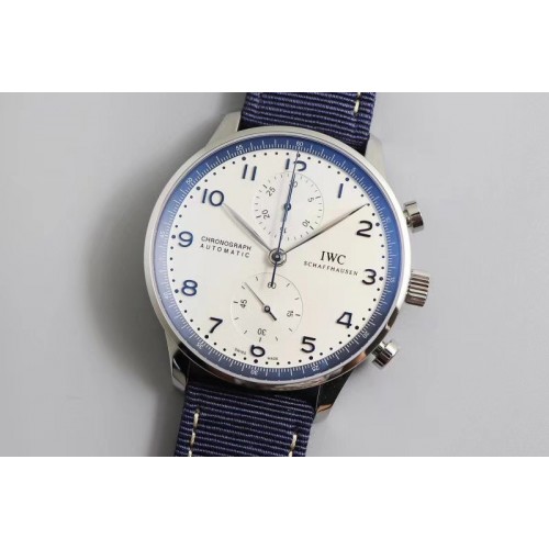 IWC Portuguese Chronograph YL 1:1 Best Edition White Dial on Blue Nylon Strap  A7750