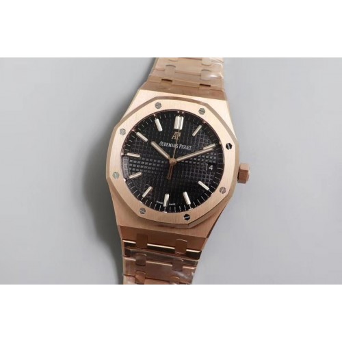 Audemars Piguet Royal Oak 41mm 15500 RG OMF 1:1 Best Edition Black Textured Dial on RG Bracelet MIYOTA 9015