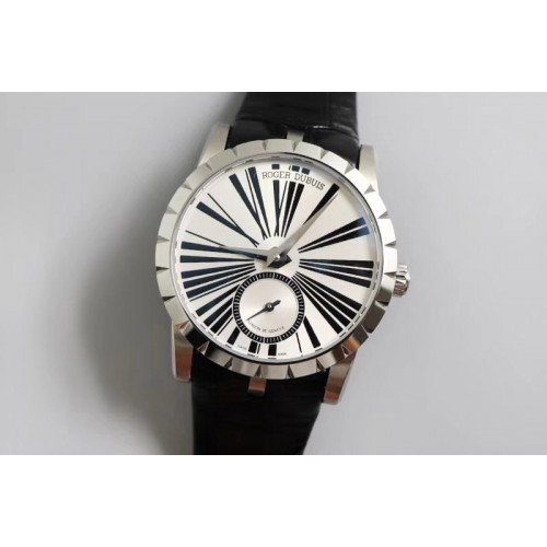 Roger Dubuis Excalibur 36mm SS PF 1:1 Best Edition White Dial on Black Leather Strap A830