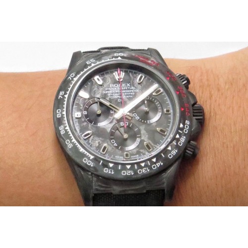 Rolex Daytona DIW TWF Best Edition Carbon Case and Bezel Black/Red Dial on Black Nylon Strap A7750