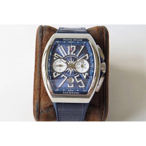 Franck Muller Vanguard V45 Chrono SS OXF Best Edition Blue Textured Dial on Blue Gummy Strap A7750 Franck Muller Vanguard V45 Chrono SS OXF Best Edition Blue Textured Dial on Blue Gummy Strap A7750