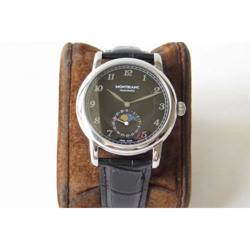 Montblanc Star Legacy Moonphase 42 mm SS Black Dial on Black Leather Strap MIYOTA 9015